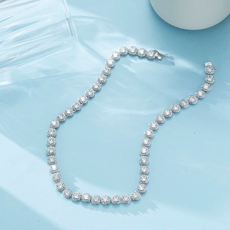 Tennis Necklace for Women Men Silver White Gold Plated Full Zircon Moissanite Tennis Chain Zircon Necklace For Men Gift