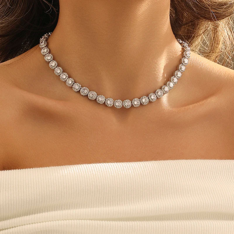 Tennis Necklace for Women Men Silver White Gold Plated Full Zircon Moissanite Tennis Chain Zircon Necklace For Men Gift