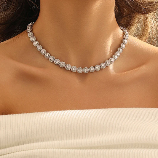 Tennis Necklace for Women Men Silver White Gold Plated Full Zircon Moissanite Tennis Chain Zircon Necklace For Men Gift