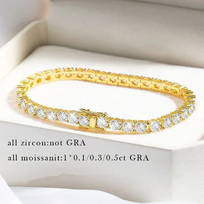 Factory Price D VVS1 Moissanite Tennis Bracelet 925 Sterling Silver Single Row Classics with GRA Bracelets for Women Man Jewelry